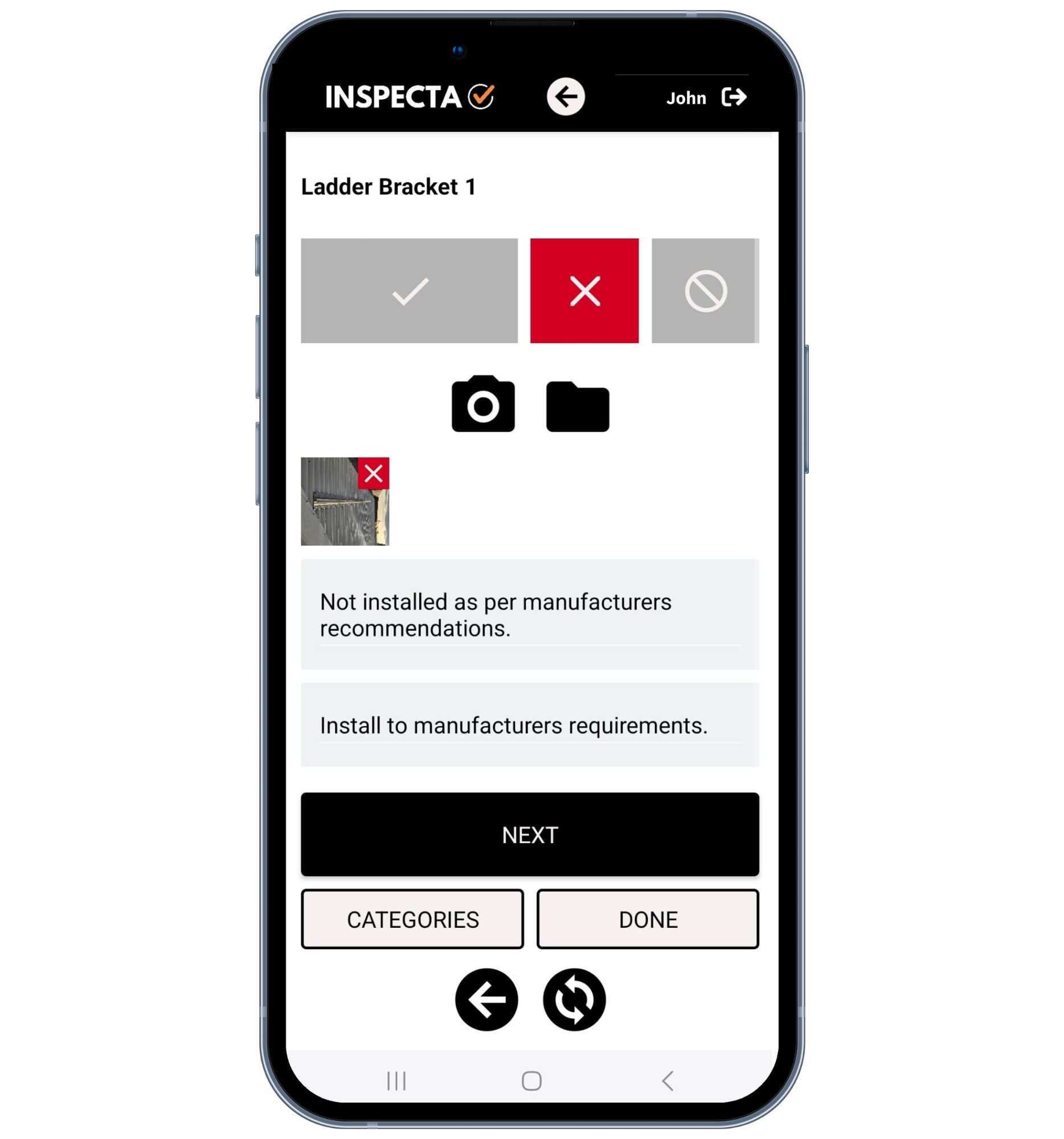 Mobile preview of our Inspecta by Alta Safety app
